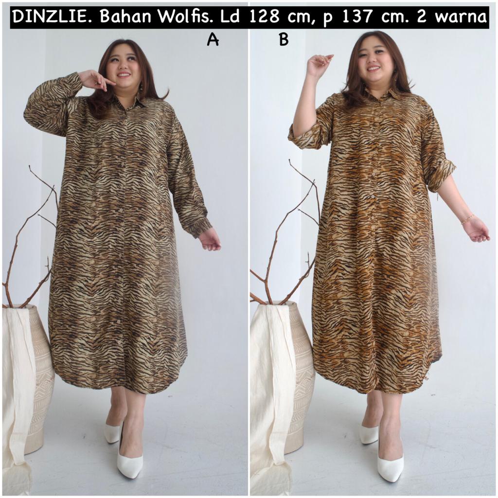 READY LONG TUNIK TUNIC DRESS GAMIS KEMEJA PANJANG MOTIF MACAN LEOPARD JUMBO BIGSIZE BAHAN WOLFIS