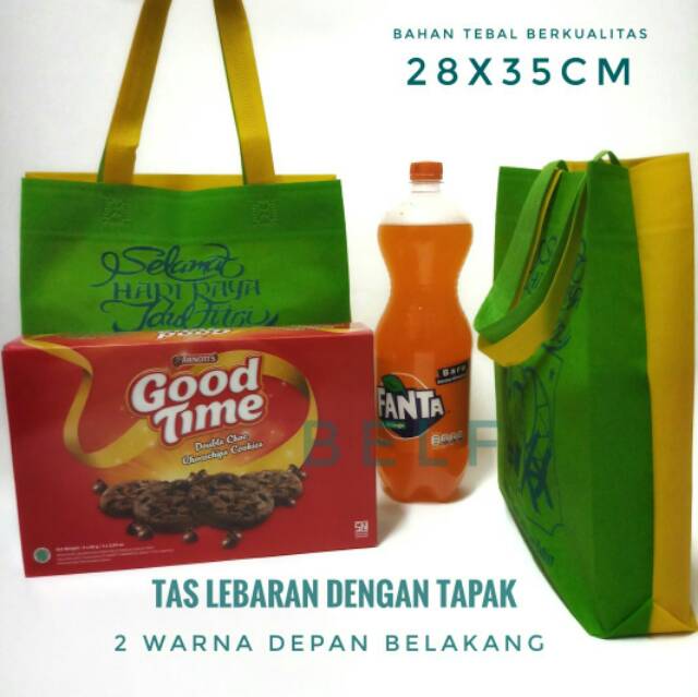 Tas Tenteng Bingkisan Dua Warna / Goodie Bag Idul Fitri Tapak Press Muat Banyak / Tas Hantaran Hari Raya Lebaran Ukuran 30x40