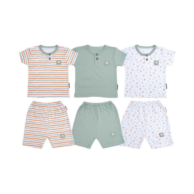 Fluffy (3 Pasang) Setelan OBLONG SALUR-POLOS-STAR =&gt; PENDEK-PENDEK / PENDEK-PANJANG / PANJANG-PANJANG / Baju Bayi Anak