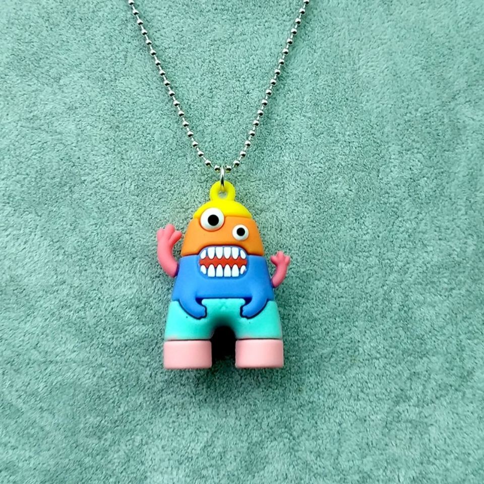 Boneka pelangi jamur rakasa liontin kalung ornamen ins sederhana stainless steel manik-manik kalung