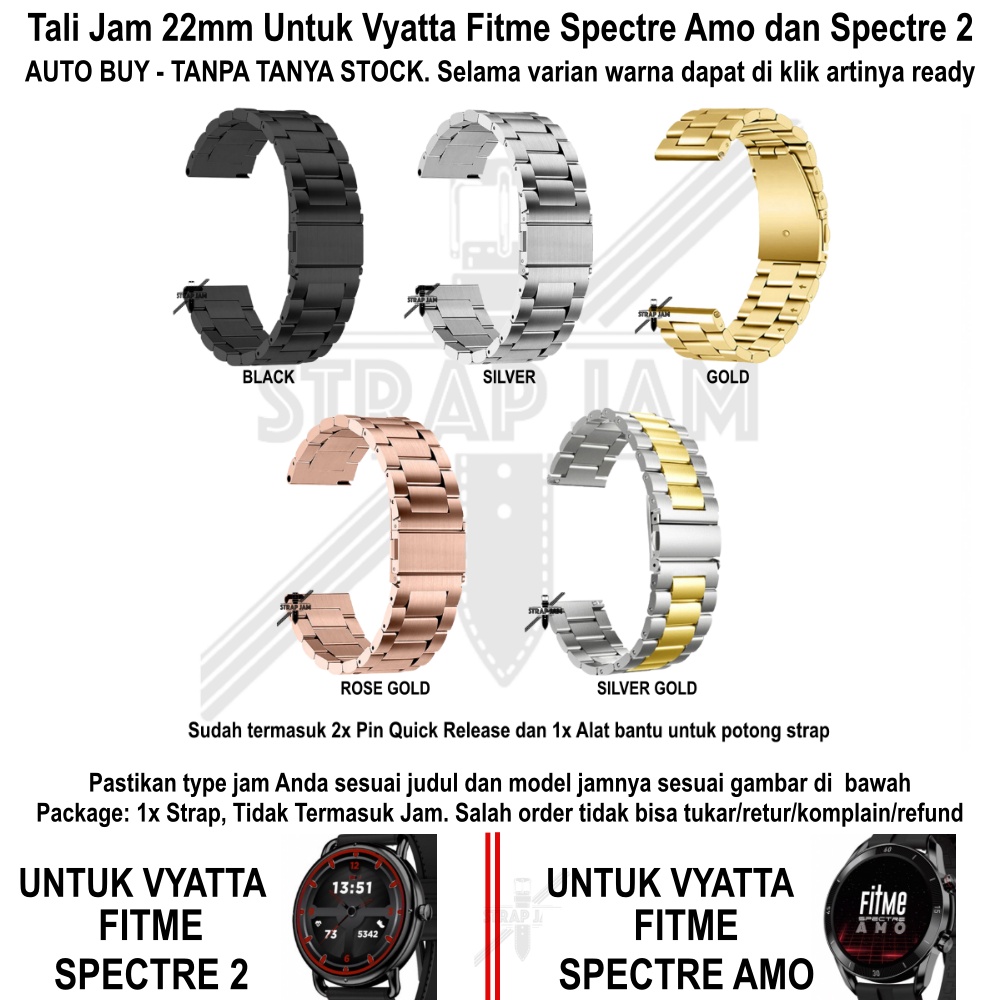 Tali Jam Tangan Vyatta Fitme Spectre 2 / Amo - Strap 22mm Stainless Steel Metal Padat