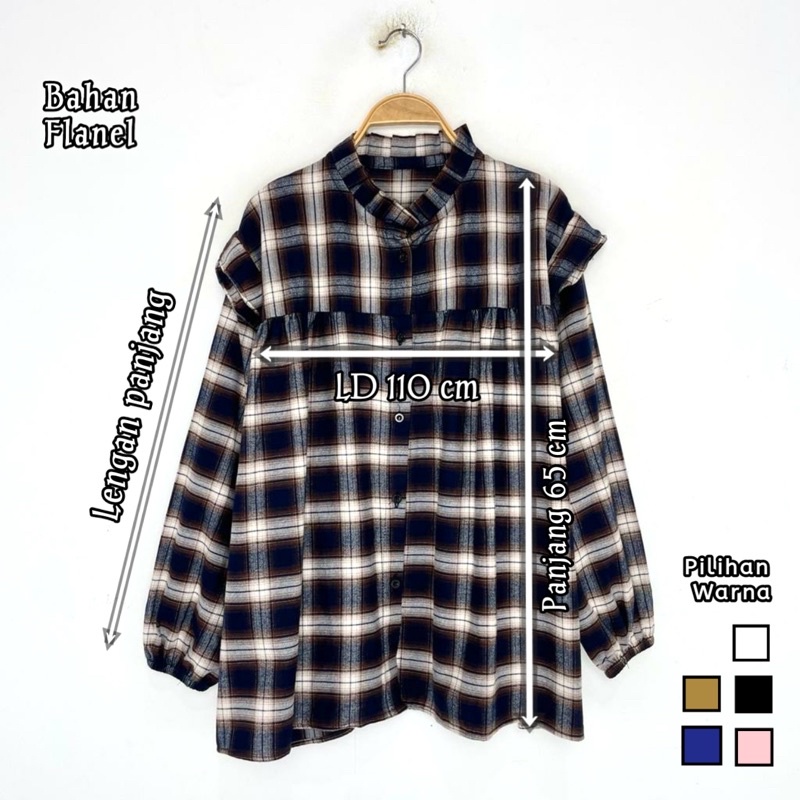 KEMEJA TARTAN / kemeja kotak/ kemeja wanita lengan balon / kemeja kotak /Millbon Flannel Cotton yayoutfit kemeja tartan kotak