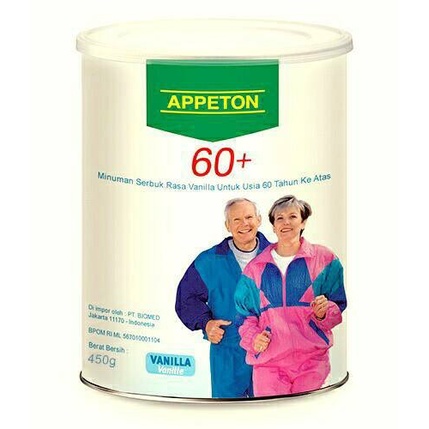 

Susu appeton manula 450gr 60+ rasa Vanilla penambah berat orang tua