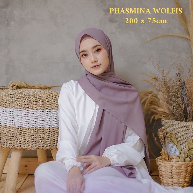 Pashmina sabyan jahit tepi  Wolfis Italiano 200x75 Ala Sabyan Malay Crepe Stretch Polos Original
