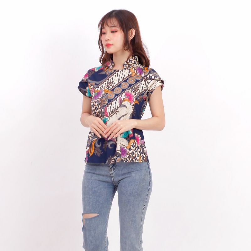Batik wanita - Atasan blouse batik wanita fashion 569-NAVY