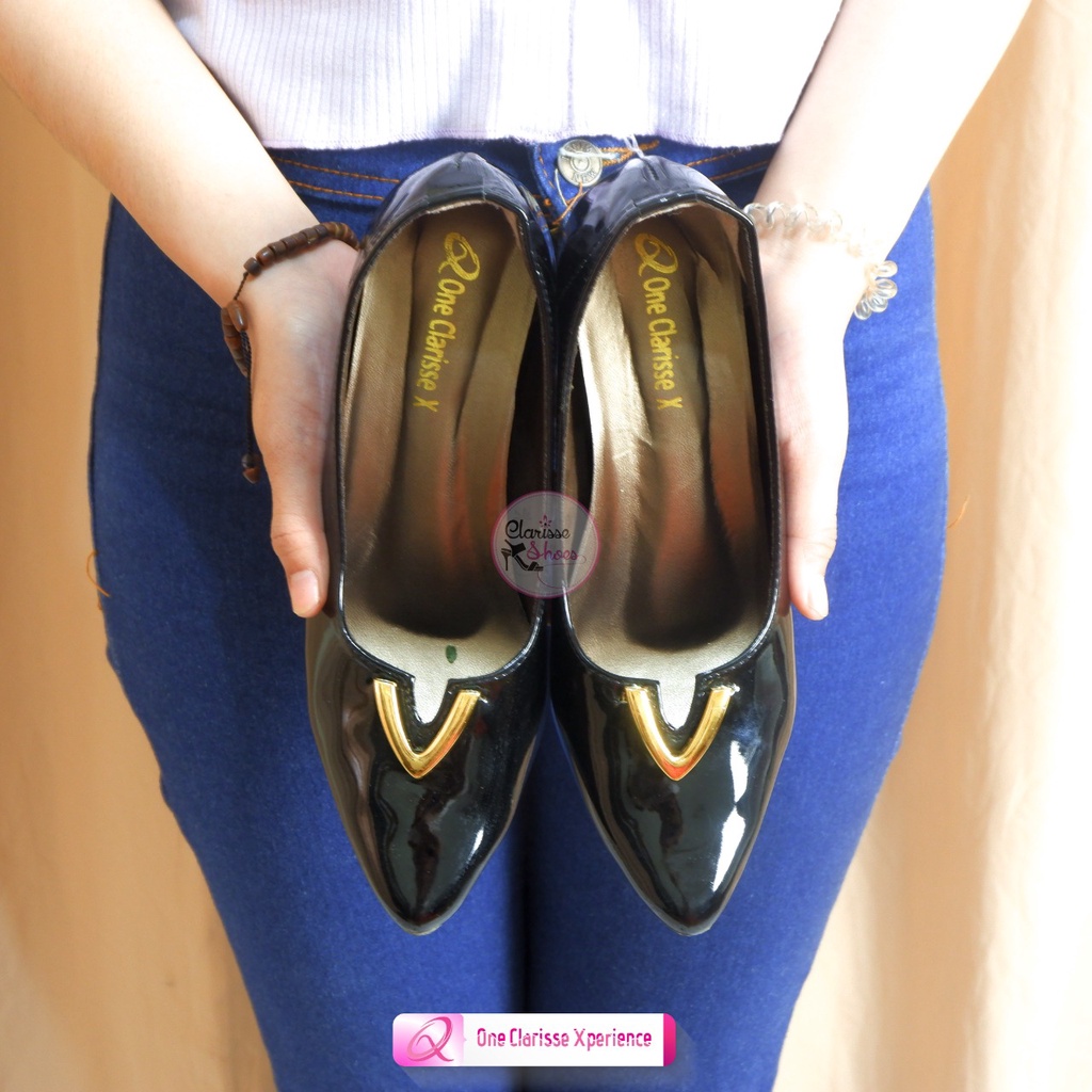 Clarisse Sepatu Kerja Wanita AURORA Pantofel Heels 9 CM Hak Tinggi Glossy