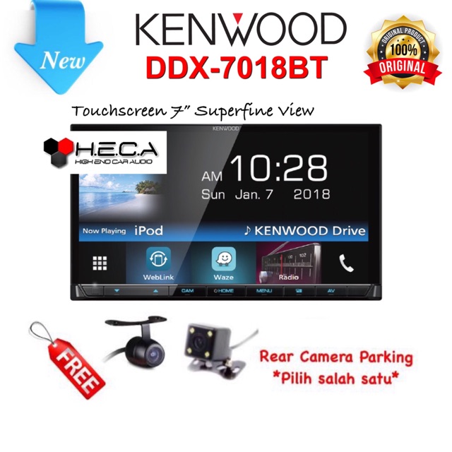 Kenwood DDX-7018BT Head Unit Double Din DDX 7018 BT Tape Audio Mobil DDX7018BT & Kamera Mundur