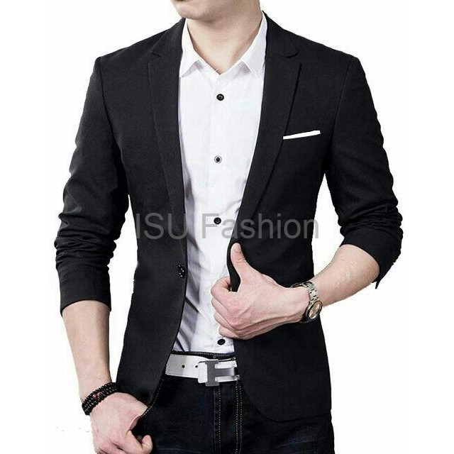 Jas modis pria semi blazer Hugo Black OT Hitam Tuxedo pengantin Katun Slim Body Fit Slimfit Bodyfit