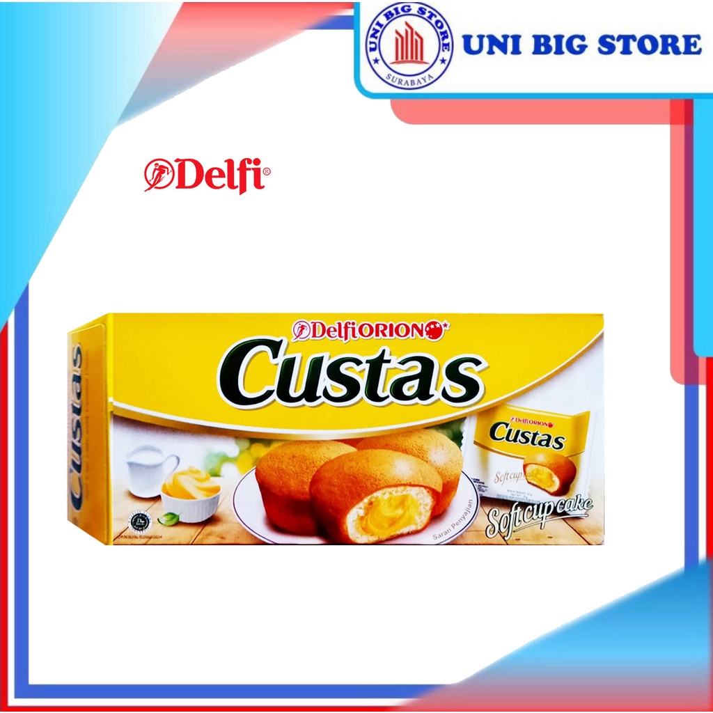 

Delfi Orion Custas Pie Soft Cup Cake 138 Gr BOX 6 Pcs x 23 Gr Kue Custard
