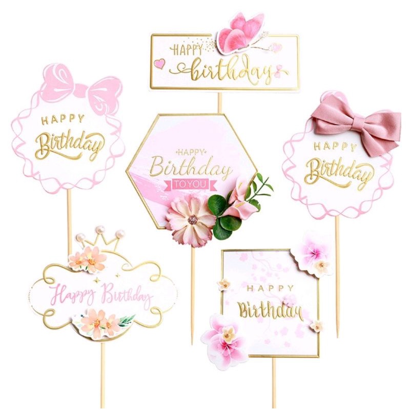 topper kertas HAPPY BIRTHDAY pink