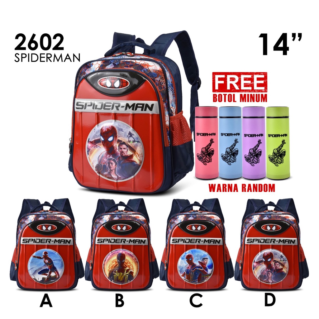 (RF) Tas Cartoon Sekolah Spiderman 2602 -14 Inch Tas Ransel Cartoon Sekolah Anak SD Tas Timbul Import