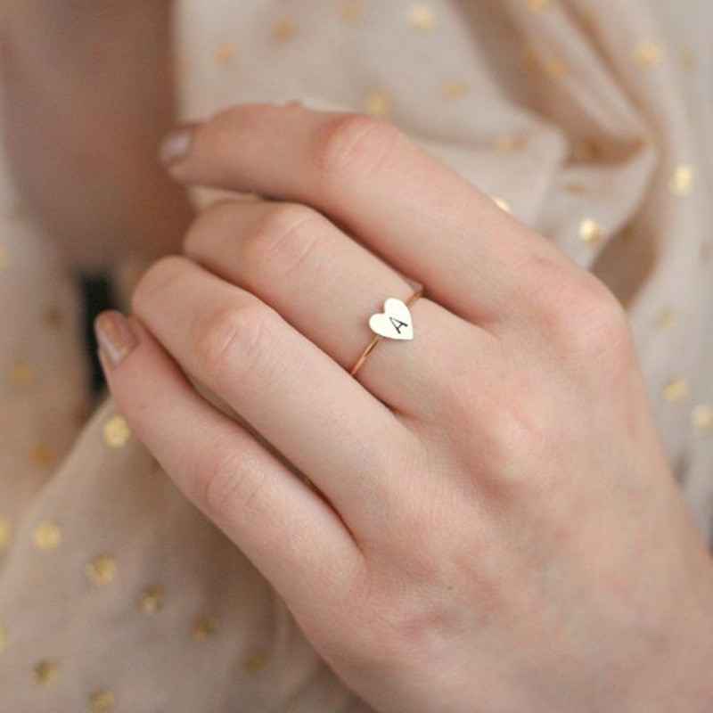 Cincin Wanita Adjustable Desain Hati Tulisan Huruf N-Z