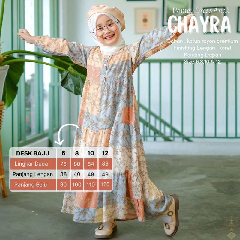 Gamis Anak Motif Chayra 4-12thn - Homey Dress Anak Bunga Kekinian Bahan Katun Rayon Premium Nyaman Dipakai | Bisa Cod