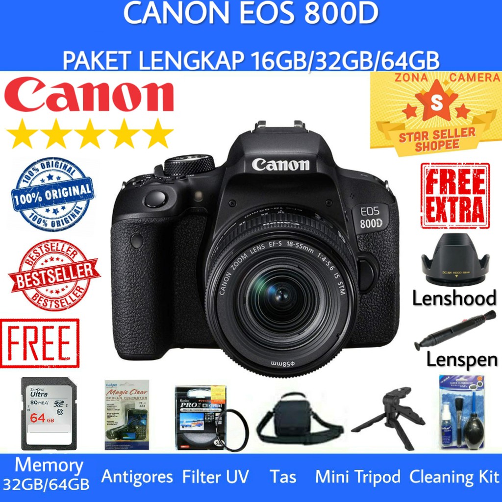 CANON EOS 800D / CANON 800D KIT 18-55MM IS STM WIFI - PAKET SUPER LENGKAP