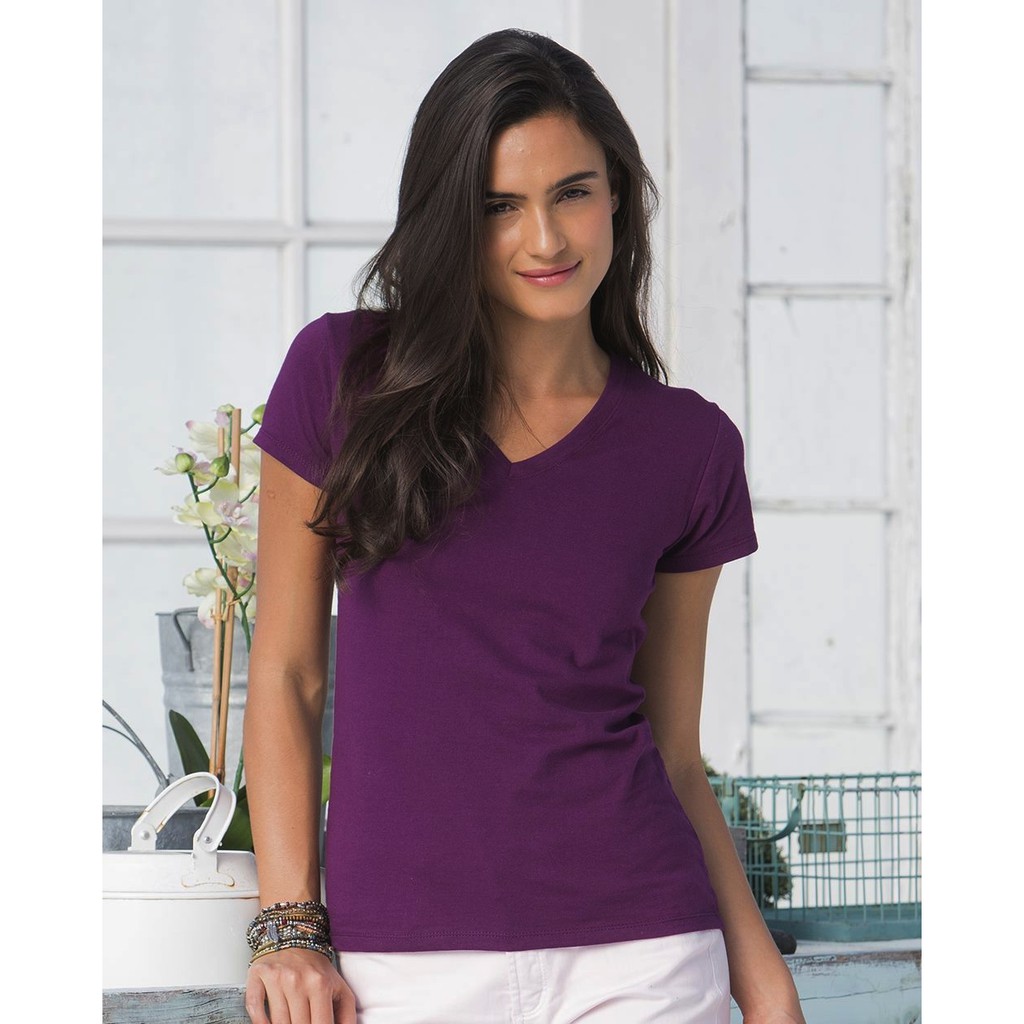 Baju Cewek Kaos  Vneck UNGU TUA V  Neck  Polos  Wanita  