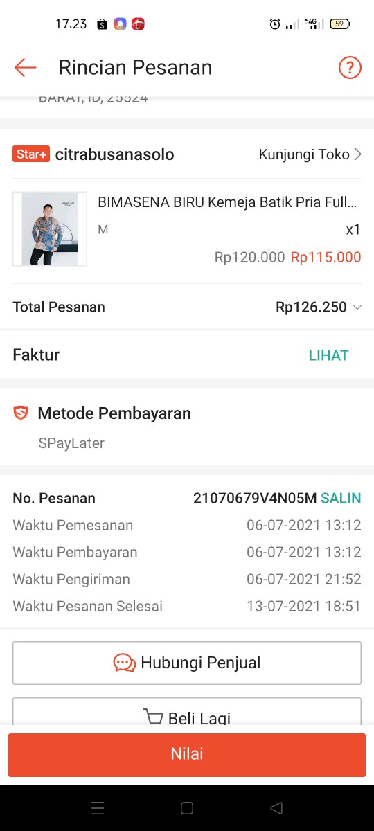 Bimasena Biru Kemeja Batik Pria Full Furing Bahan Katun Halus Sragenan