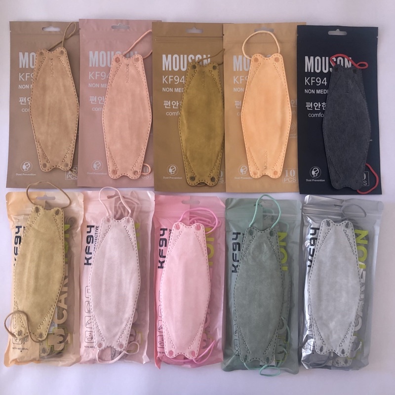 Masker KF94 MOUSON  CAREION Medis 4Ply Korea Evo Warna Putih Hitam Abu Tali Senada Original  BFE Isi 10 Pcs