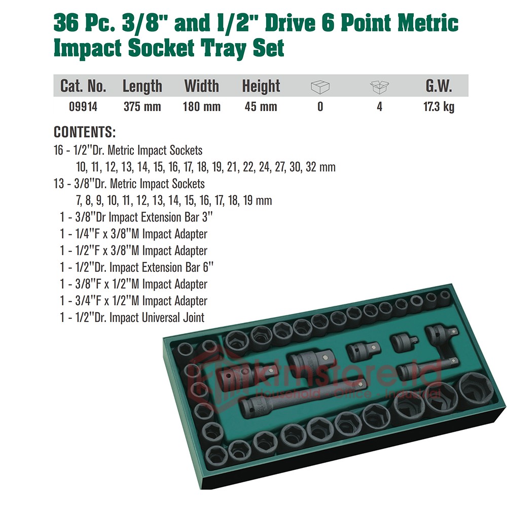 Kunci Impact Socket Tray Set 38 Pcs 3/8&quot; &amp; 1/2&quot; 09914  METRIC SATA TOOLS