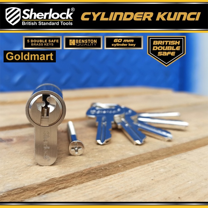 Silinder Kunci Pintu Double Safe Sherlock (Anti Duplikat) Brass 60 mm