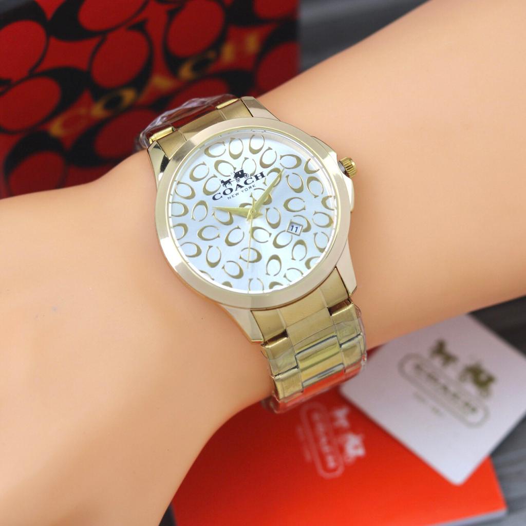 BEST SELLER JAM TANGAN WANITA COACH O90 TALI RANTAI TANGGAL AKTIF DM 4.2CM FREE BOX BATERAI CADANGAN || JAM TANGAN FASHION WANITA JAM TANGAN CEWEK MURAH COACH