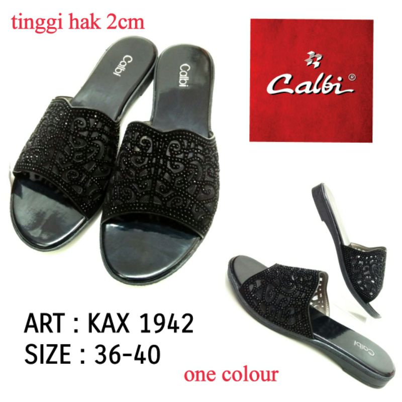 TERBARU SANDAL SELOP FLAT PERMATA ORIGINAL CALBI KAX  1942 WARNA HITAM SIZE 36-40 HARGA TERMURAH