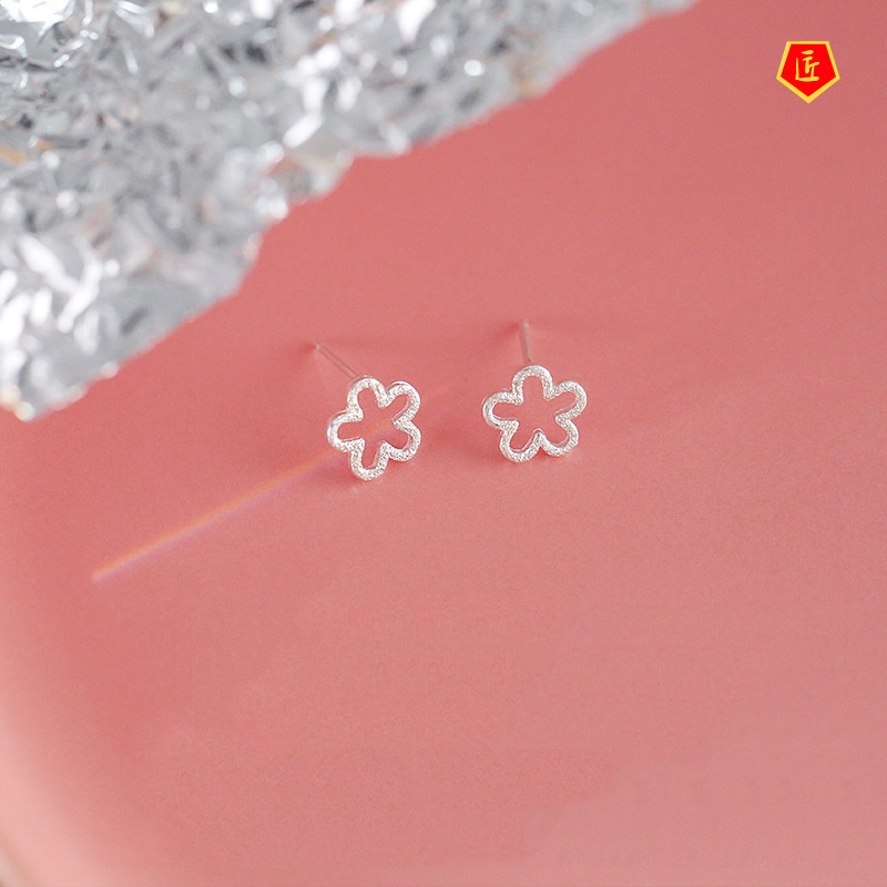 [Ready Stock]S925 Silver Frosted Cute Flower Stud Earrings Artistic Simple