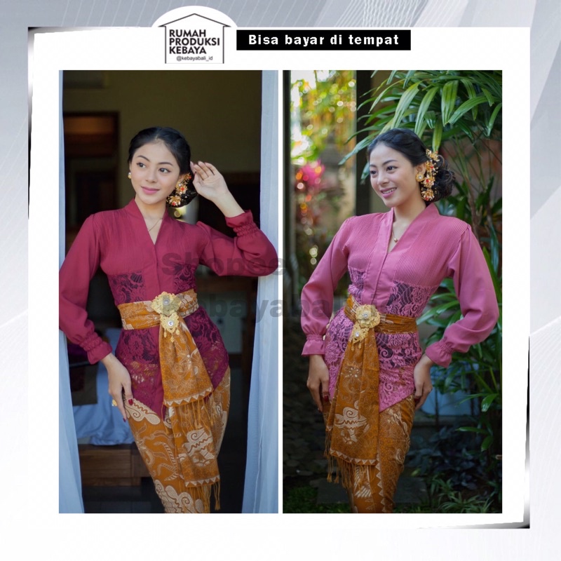 Kebaya Bali Modern Atasan Tradisional Mostcref Plisket Mix Brokat Encim Kartini