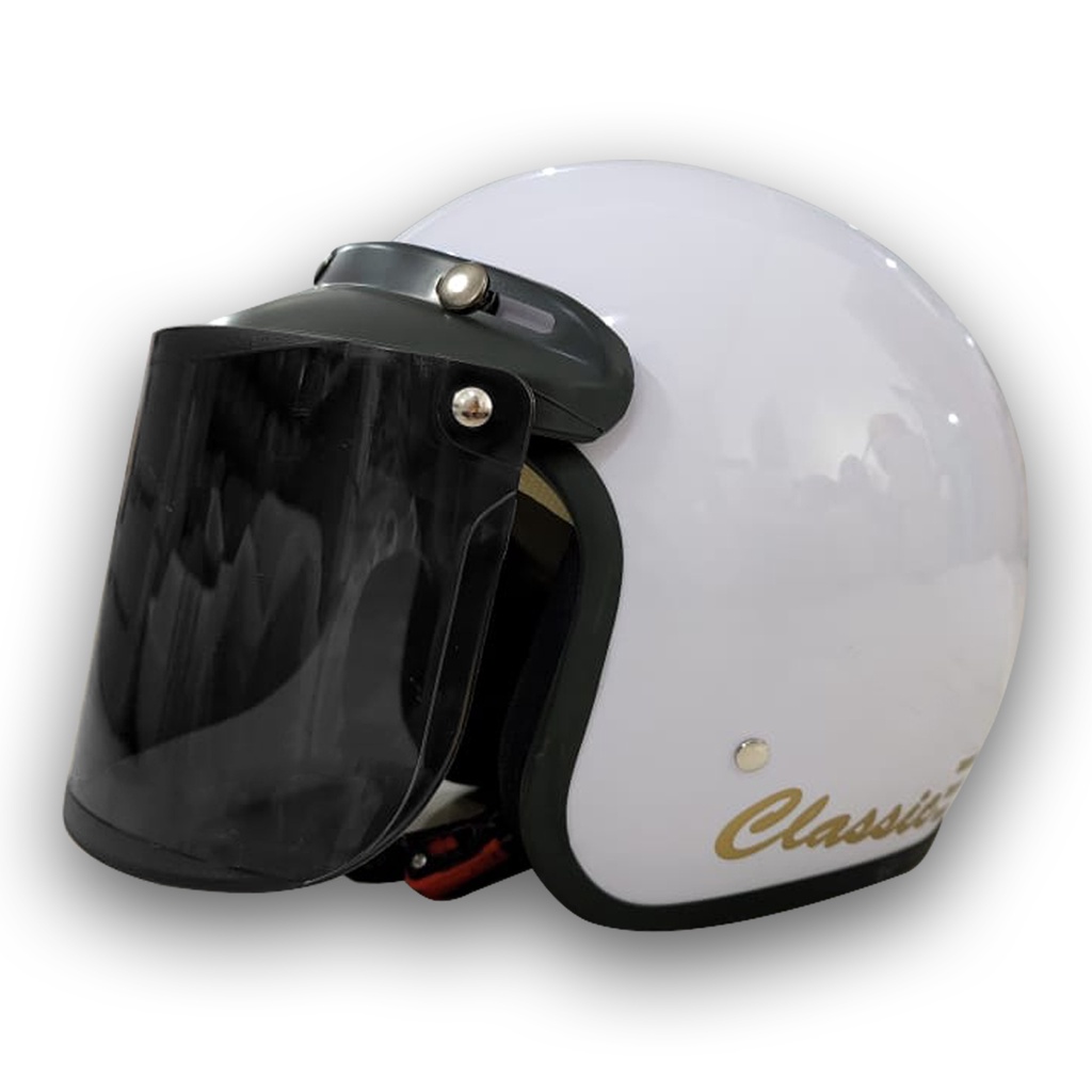 HELM BOGO GARIS CLASIC FULL LEHER PRIA WANITA DEWASA-putih
