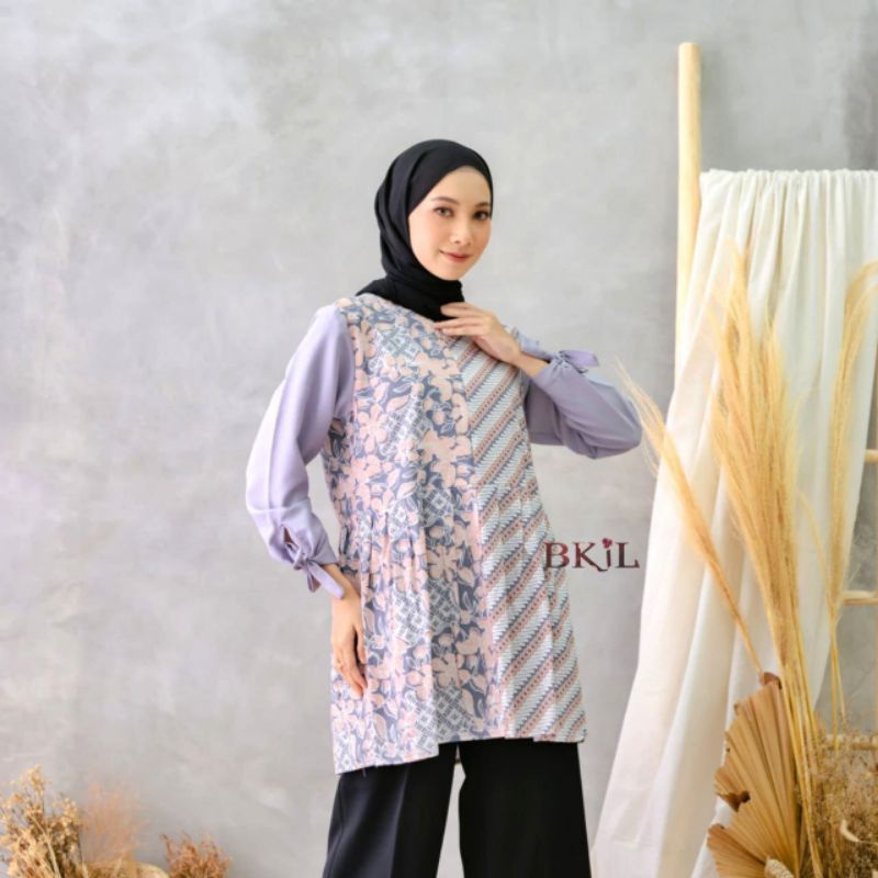 tey-17 Batik wanita ASJ SA HRB026 Kenongo Kemeja Tosca Pendek-B liris bunga