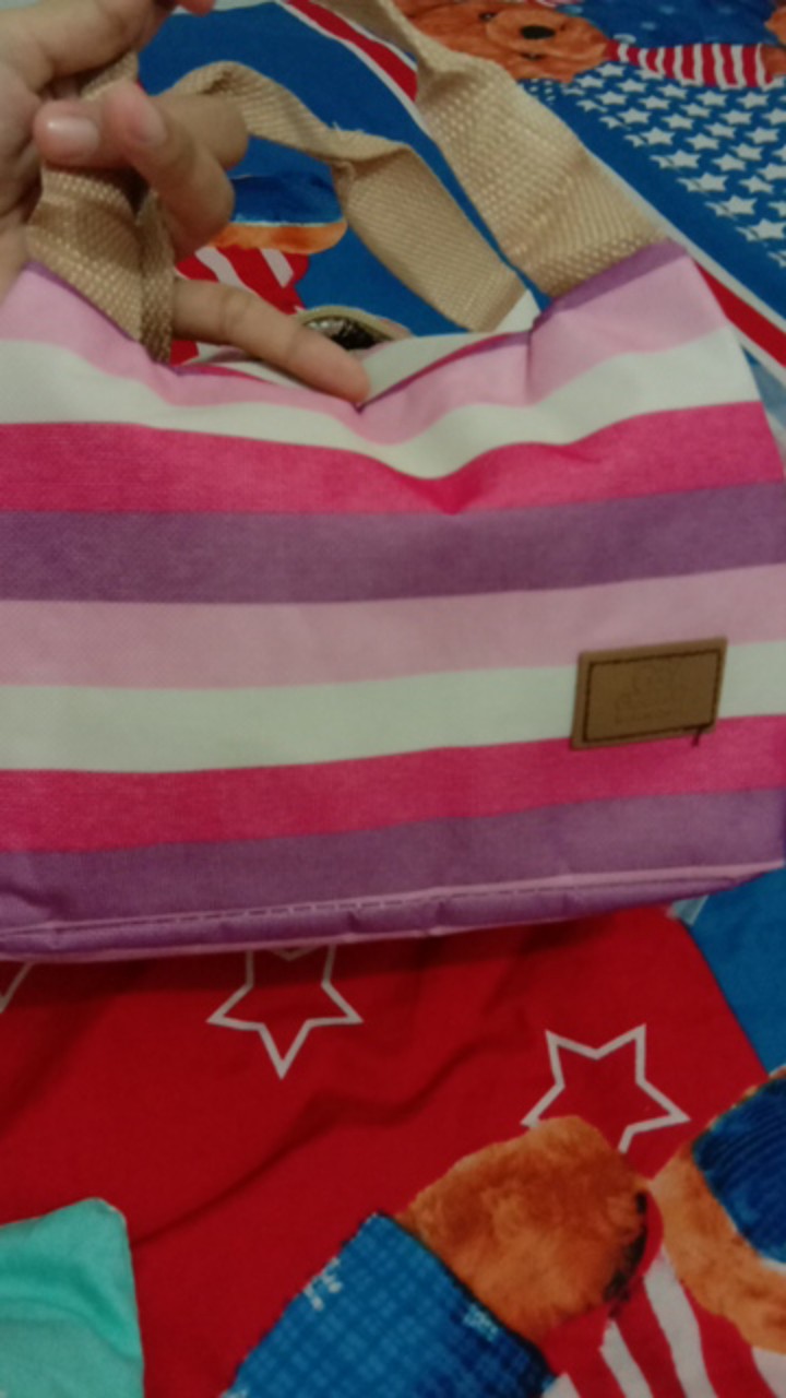 Halo.bag 005 Lunch Cooler Bag Motif Salur Kotak Tempat Makan Bekal Aluminium Foil Tas Tahan Panas