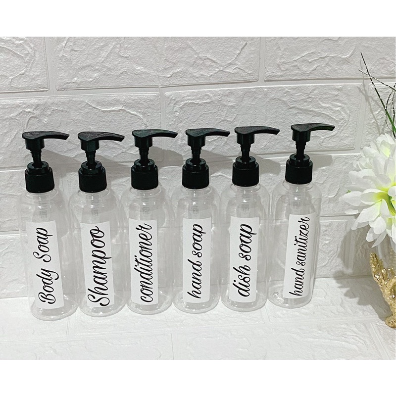 botol 250ml bening stiker putih . aesthetic bottle minimalist refill organizer tempat sabun cair pump estetik