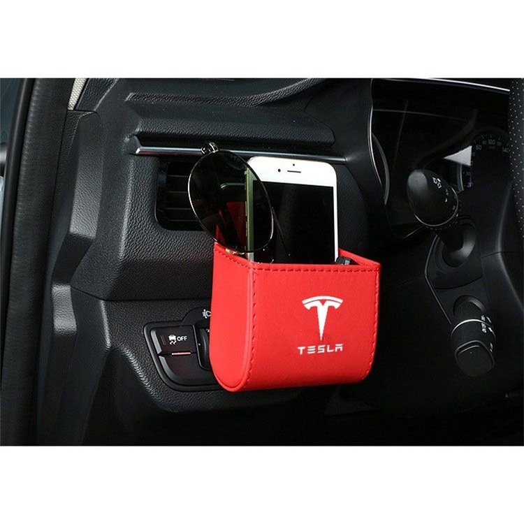 (G-CLUB) Tas Gantung Penyimpanan Kunci / Kacamata / Handphone Bahan Kulit Untuk Ventilasi Ac Mobil Tesla model 3 model X Y S