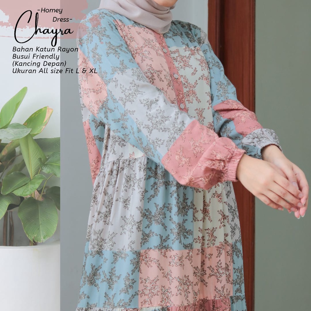 Gamis Dewasa Motif Daun - Homey Dress Chayra Jumbo Ukuran XL LD 120 - Bahan Katun Rayon Premium - Gamis Dewasa Jumbo