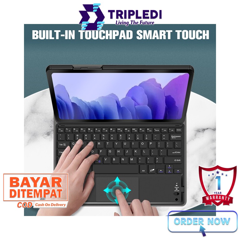 TRIPLEDI Case Samsung Galaxy Tab S7 FE 2021 5G Keyboard Touchpad Free Stylus Pen SM-T730 SM-T736B Flip Casing Leather Keyboard Trackpad Backlit LED Wireless Bluetooth Book Cover Folio Sarung Pelindung Tablet Android Stand Built-in Protektif Shockproof-6
