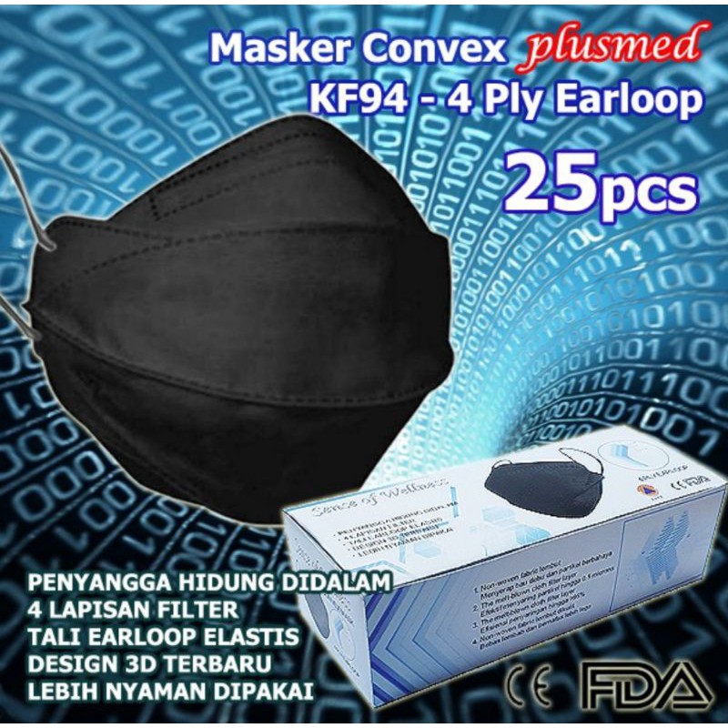 Masker KF94 Confex 4Ply Medis Korea - Masker Medis KF 94 Disposable Surgical Mask Earloop Hitam