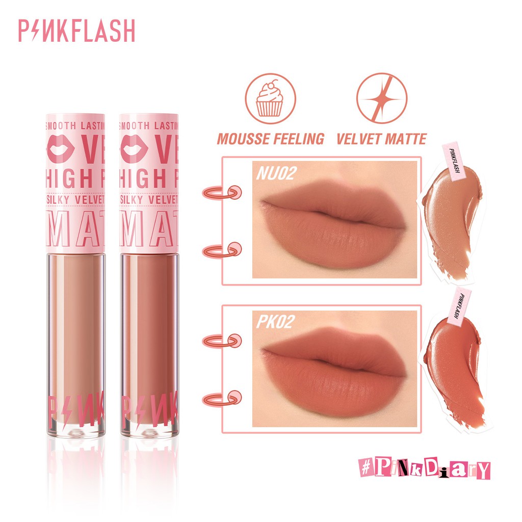 BPOM PINKFLASH PINKDIARY VELVET MATTE LIPSTICK SILKY LIP CREAM SMOOTH HIGH PIGMENT WATERPROOF LASTING PF - L04