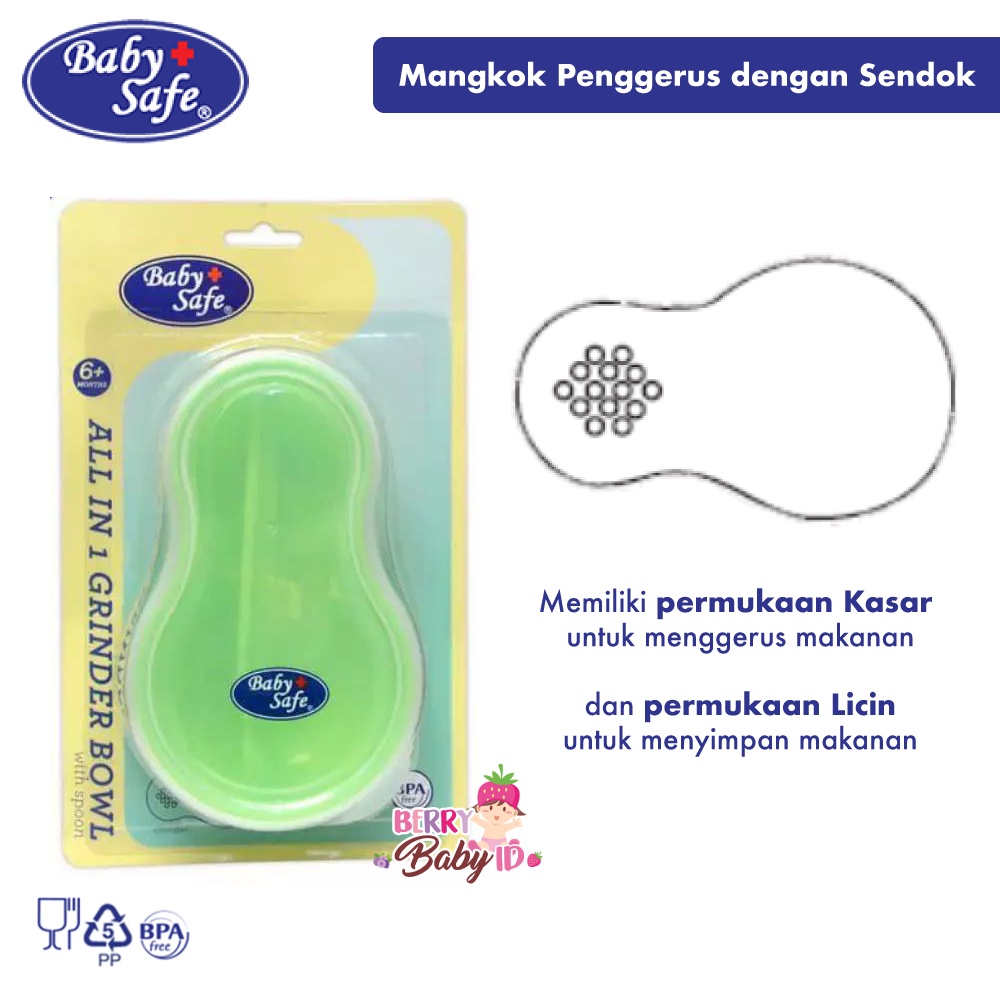 Baby Safe All In 1 Set Mangkok Grinder dan Sendok Grinder Bowl Spoon BBS039 Berry Mart