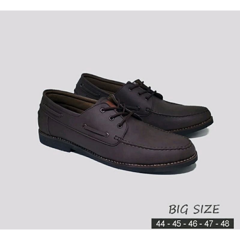 Sepatu Slip on Pria Big Size 43-48 Loafers Moccasin Cowok Ukuran Besar Bahan Kulit Sepatu Kerja Kantor JUMBO Brown, 47