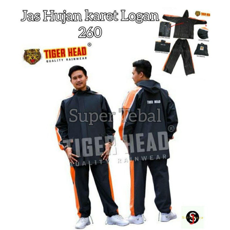 jiL , Jas Hujan Stelan Karet Tiger Head Logan 260 super tebal.