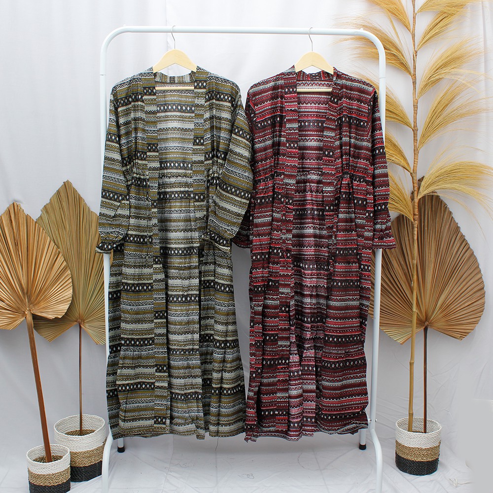 JakartaFashion - COD long outer cardigan panjang semata kaki bahan katun adem motif songket etnic