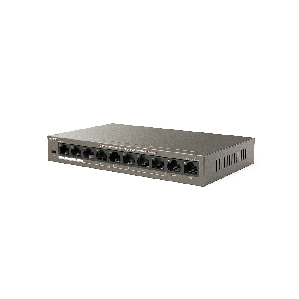 TEnda TEF1110P-8-63W 10-Port 10/100M Desktop Switch with 8 Port PoE