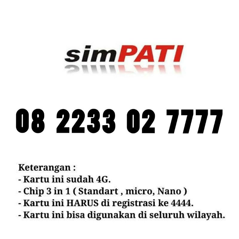 combo sakti nomor cantik telkomsel simpati 08 2233 02 7777
