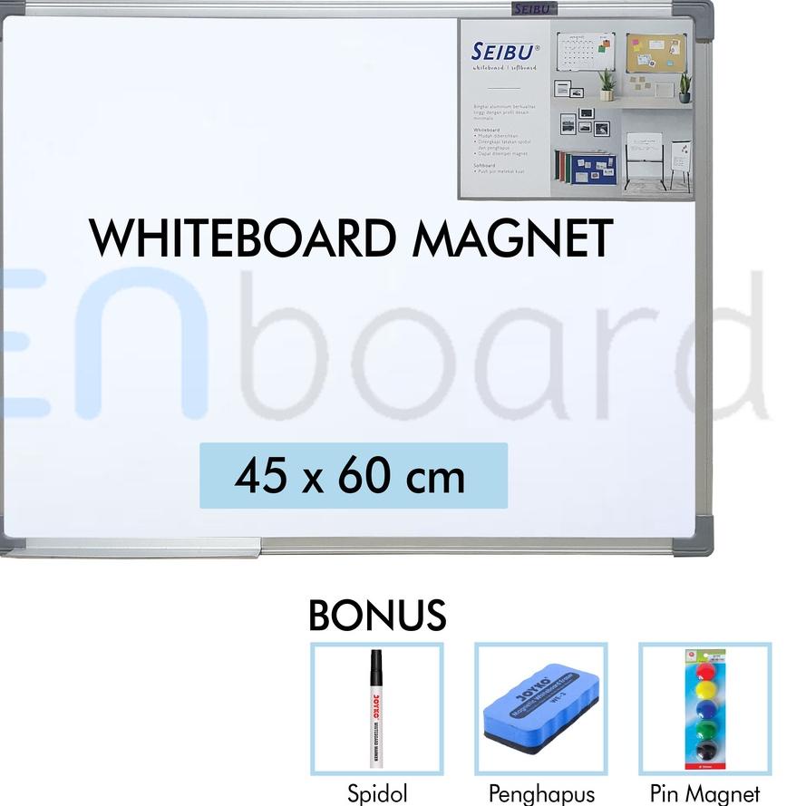 

✸ Papan Tulis Whiteboard / White Board Gantung Magnet Single Face Seibu 45 x 60 cm ㅁ