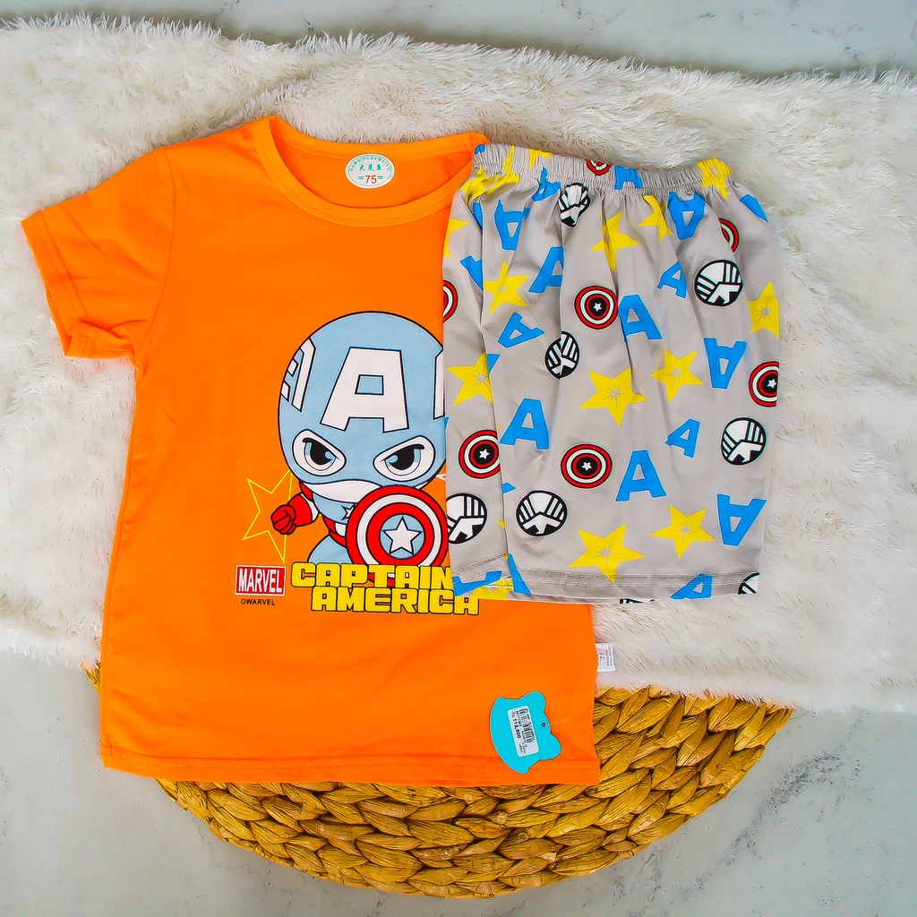 FERGORI Setelan Anak Baju Marvel Captain America dan Celana Pendek 101 C.AMERICA