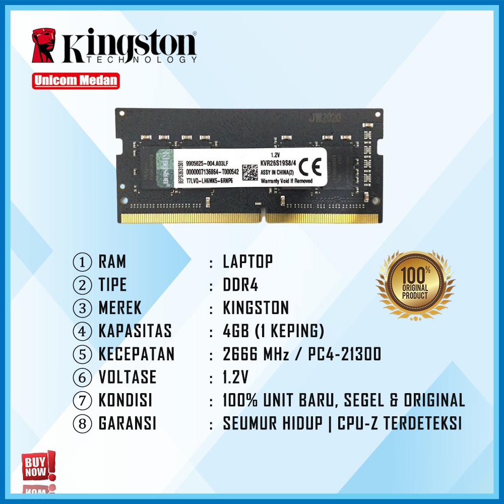 RAM LAPTOP DDR4 4GB 2666MHZ KINGSTON