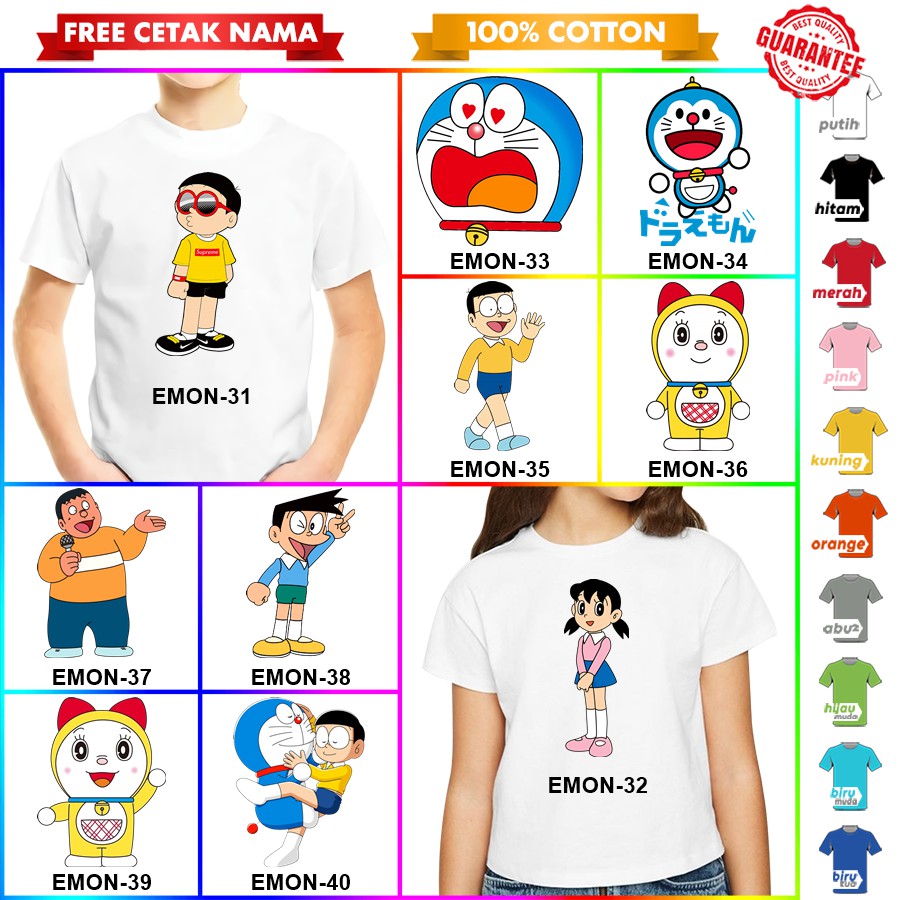 [FREE NAMA!!] Baju Kaos COUPLE  ANAK DAN DEWASA DORAEMON BANYAK MOTIF