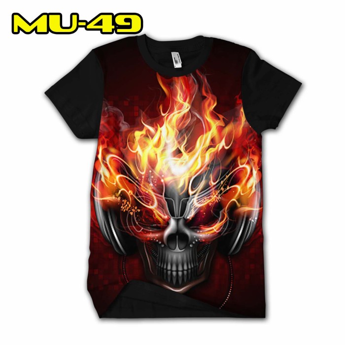 Kaos Tengkorak Api Baju Skull keren 3D