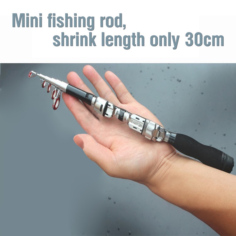 Joran Pancing Teleskopik Mini Ringan Panjang 1m-2.3m Warna Hitam Untuk Sungai / Danau / Es