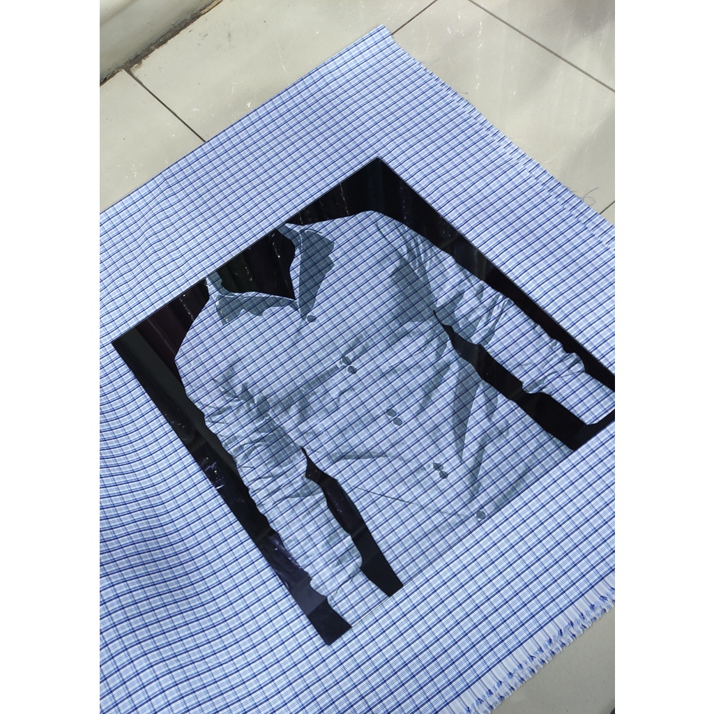 Kain Kemeja Hem Kotak Checkered Office Wear Wrinkle Free Poly Cotton Strong Blue