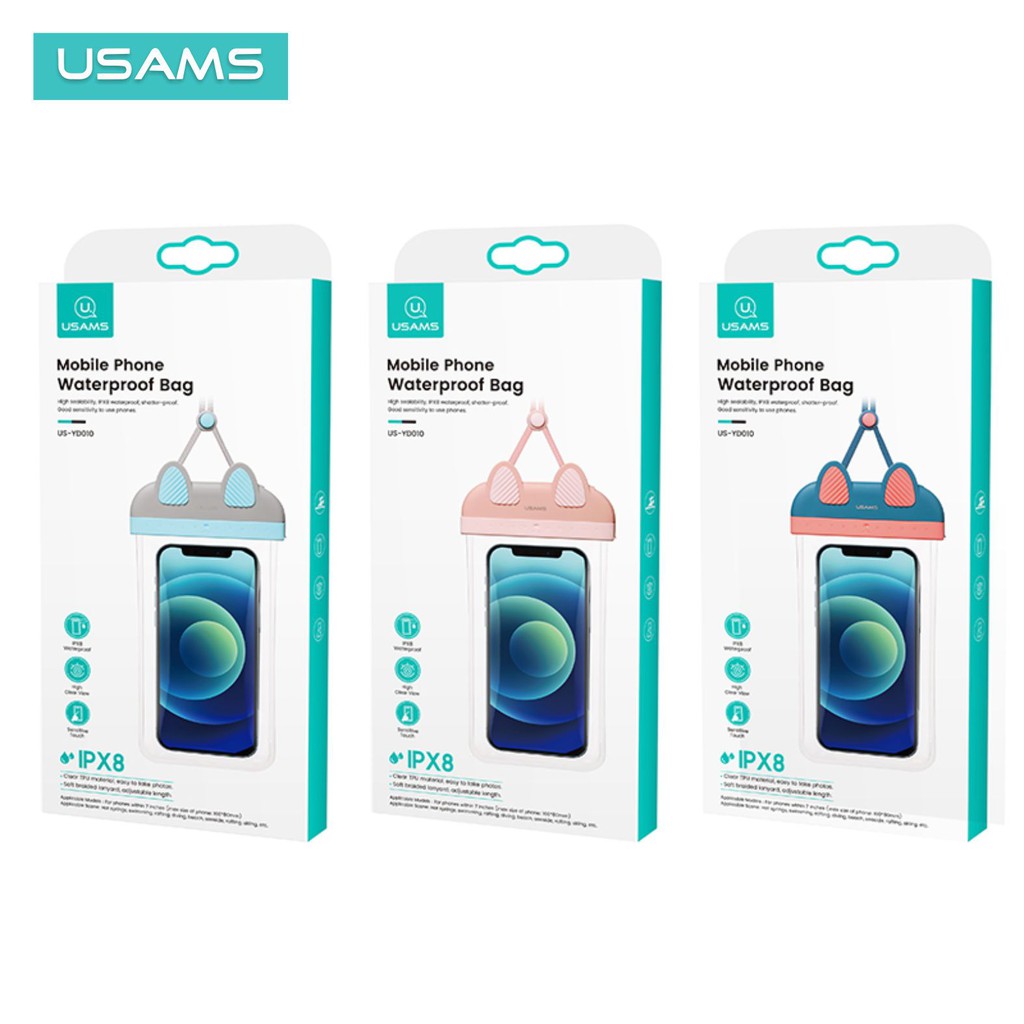 USAMS YD010 Mobile Phone Waterproof Bag Kantong Pelindung HP Anti Air Universal 7inch IPX8